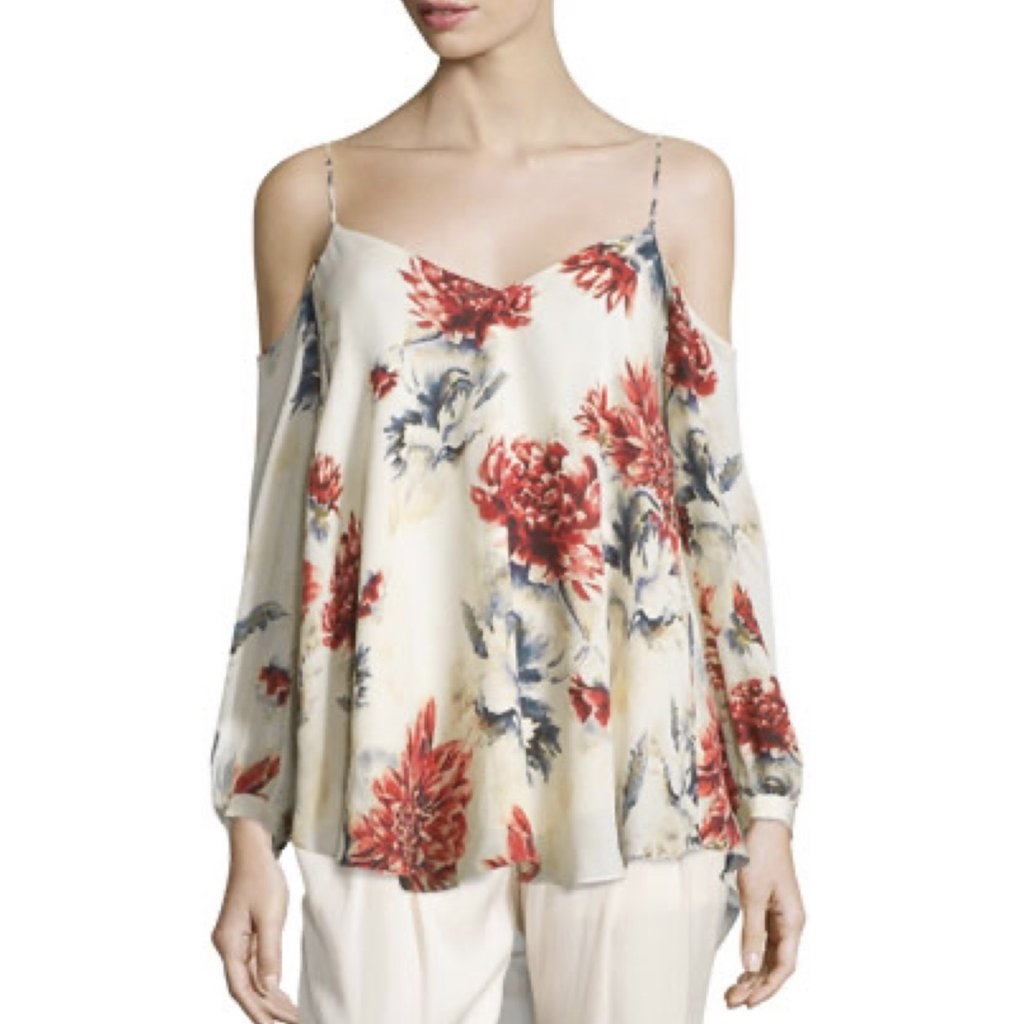 Haute Hippie 100% Silk Cold Shoulder Floral Top || Xs